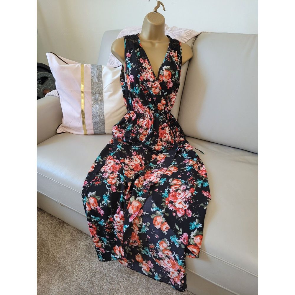 Black Floral with Lace | A Line Dress | Womens | Size S